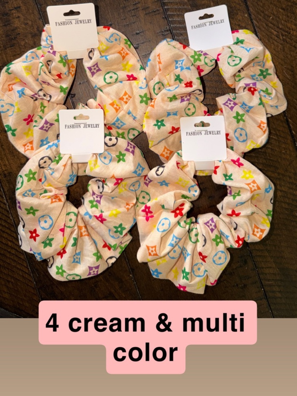 Fashion Scrunchies with multicolored monogram